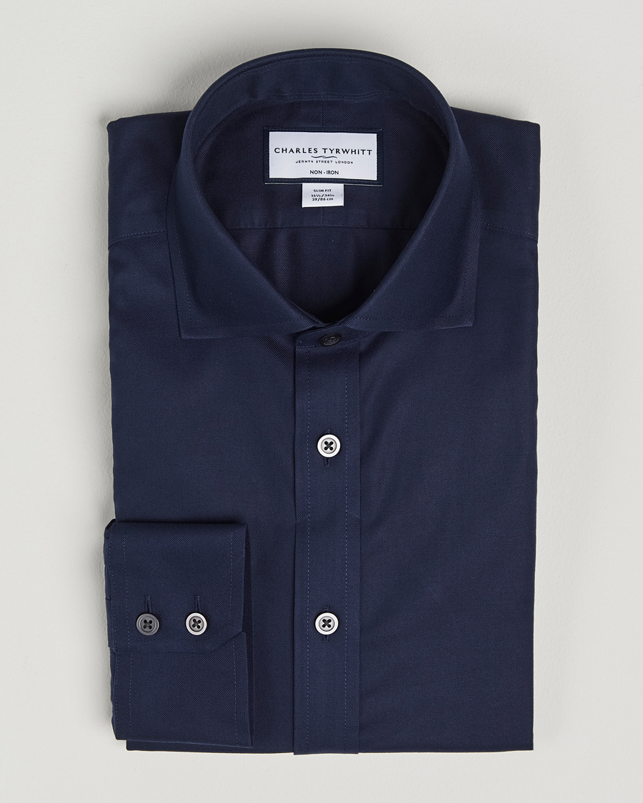 Herr | Skjortor | Charles Tyrwhitt | Slim Fit Non Iron Cotton Twill Shirt Navy