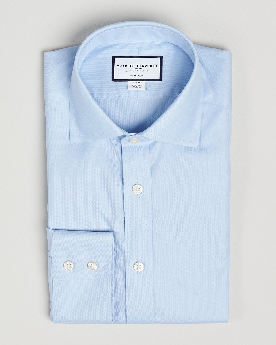 Herr | Skjortor | Charles Tyrwhitt | Slim Fit Non Iron Cotton Twill Shirt Sky Blue