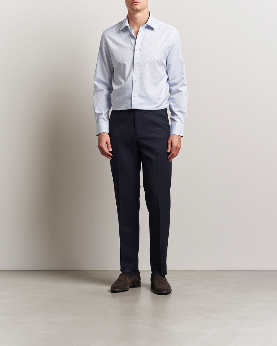 Herr | Skjortor | Charles Tyrwhitt | Slim Fit Non Iron Mini Grid Check Shirt Sky Blue