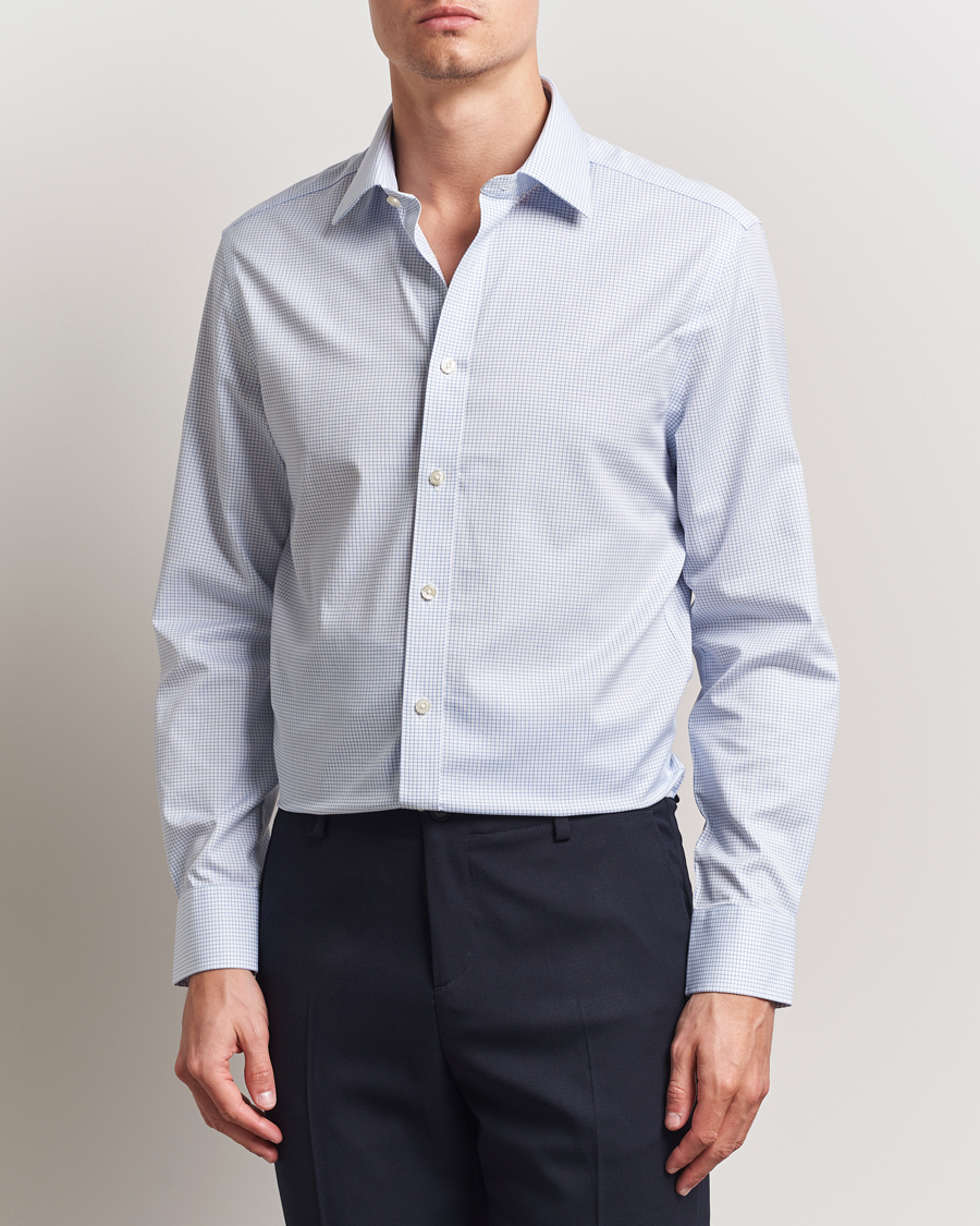 Herr | Skjortor | Charles Tyrwhitt | Slim Fit Non Iron Mini Grid Check Shirt Sky Blue