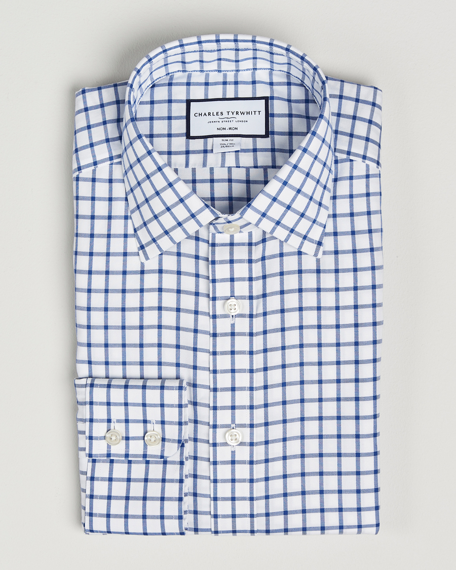 Herr | Skjortor | Charles Tyrwhitt | Slim Fit Non Iron Grid Check Shirt Royal Blue