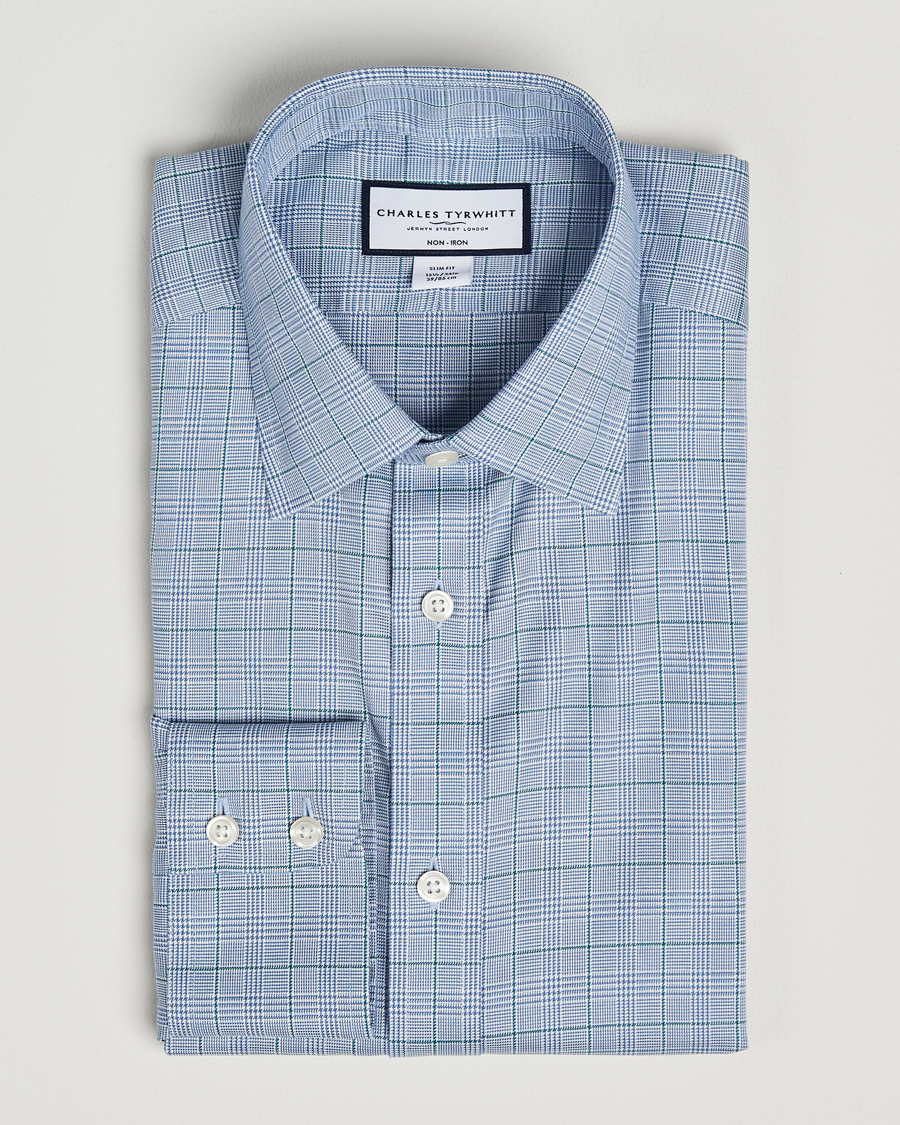 Herr | Skjortor | Charles Tyrwhitt | Slim Fit Non Iron Prince of Wales Shirt Indigo Blue
