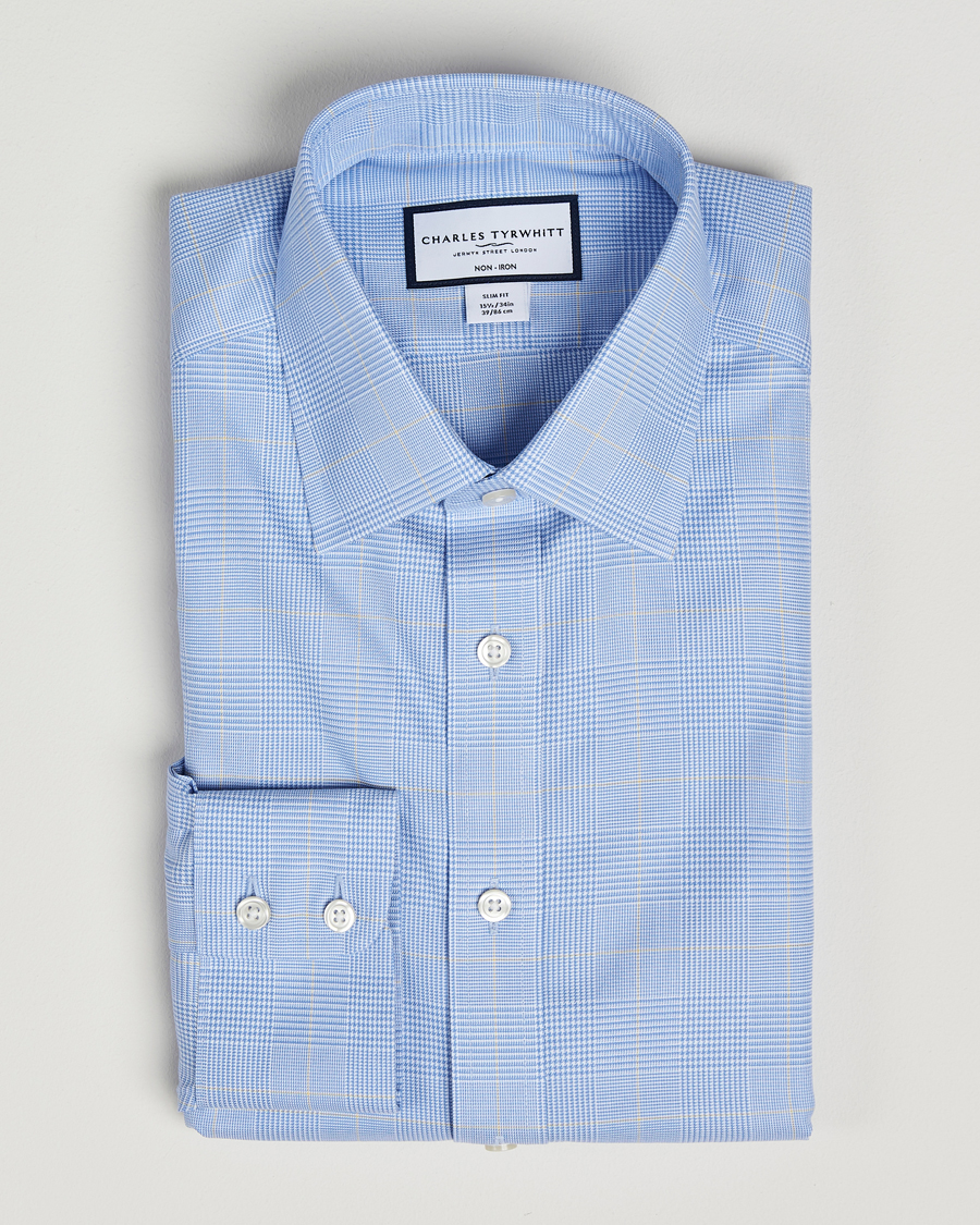 Herr | Skjortor | Charles Tyrwhitt | Slim Fit Non Iron Prince of Wales Shirt Blue