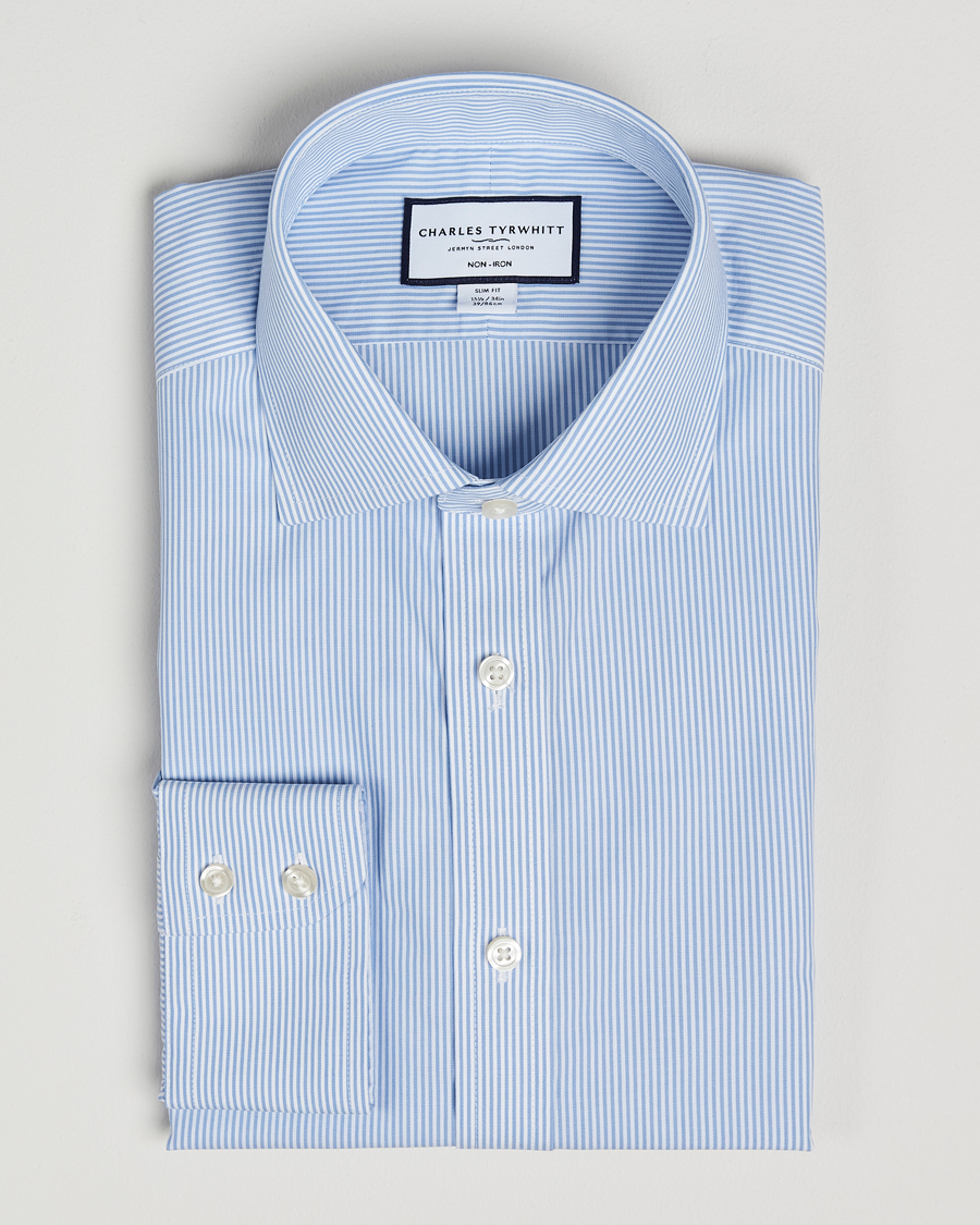 Herr | Skjortor | Charles Tyrwhitt | Slim Fit Non Iron Bengal Stripe Poplin Shirt Sky Blue