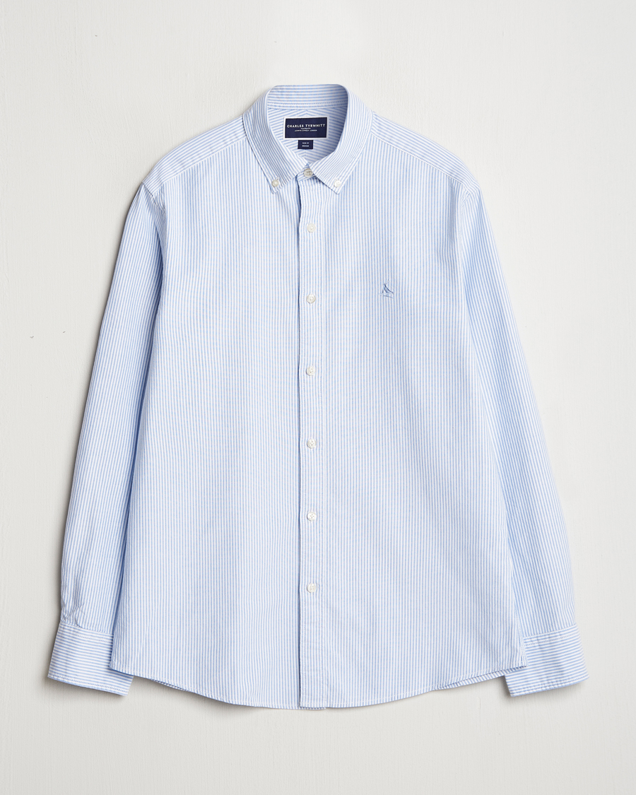 Herr | Skjortor | Charles Tyrwhitt | Button Down Stretch Oxford Shirt Blue/Whte