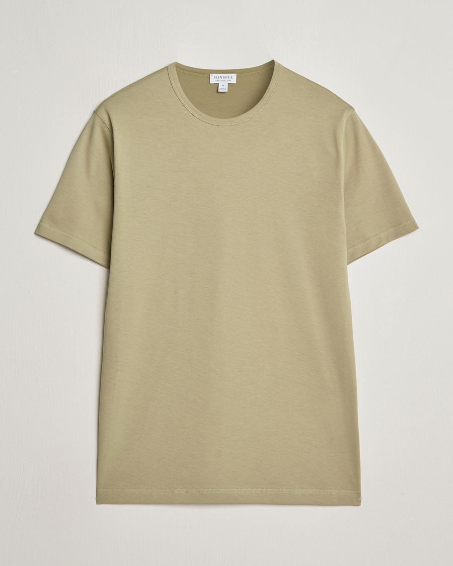 Herr | T-Shirts | Sunspel | Crew Neck Q82 Cotton T-Shirt Pale Khaki