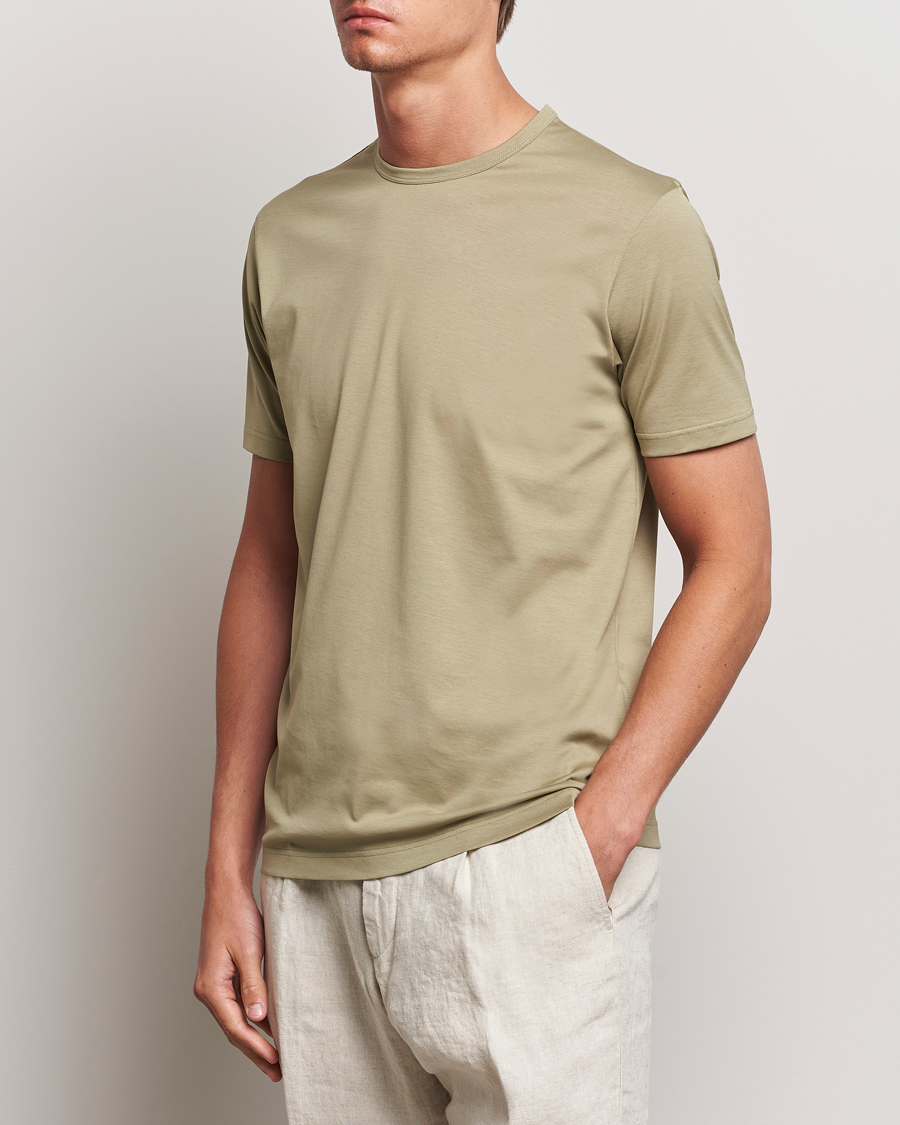 Herr | T-Shirts | Sunspel | Crew Neck Q82 Cotton T-Shirt Pale Khaki