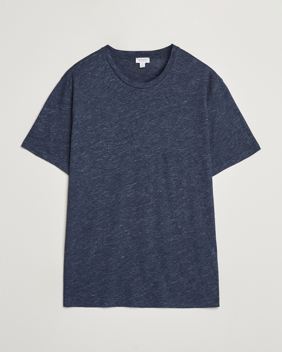 Herr | T-Shirts | Sunspel | Linen T-Shirt Navy Melange