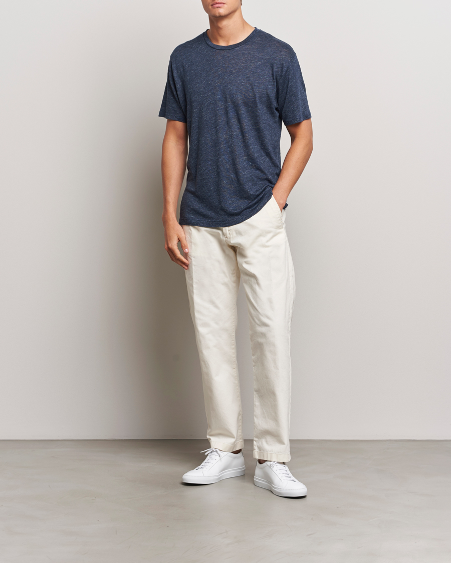 Herr | T-Shirts | Sunspel | Linen T-Shirt Navy Melange