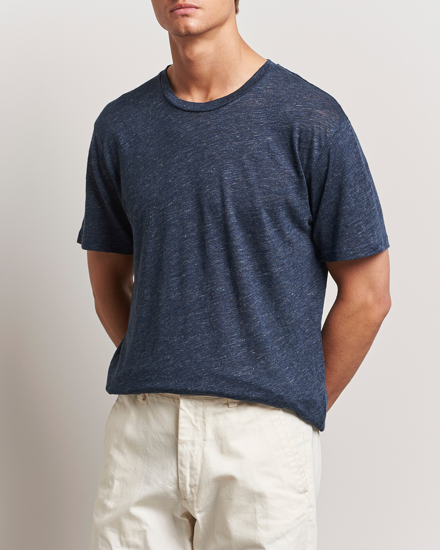Herr | T-Shirts | Sunspel | Linen T-Shirt Navy Melange