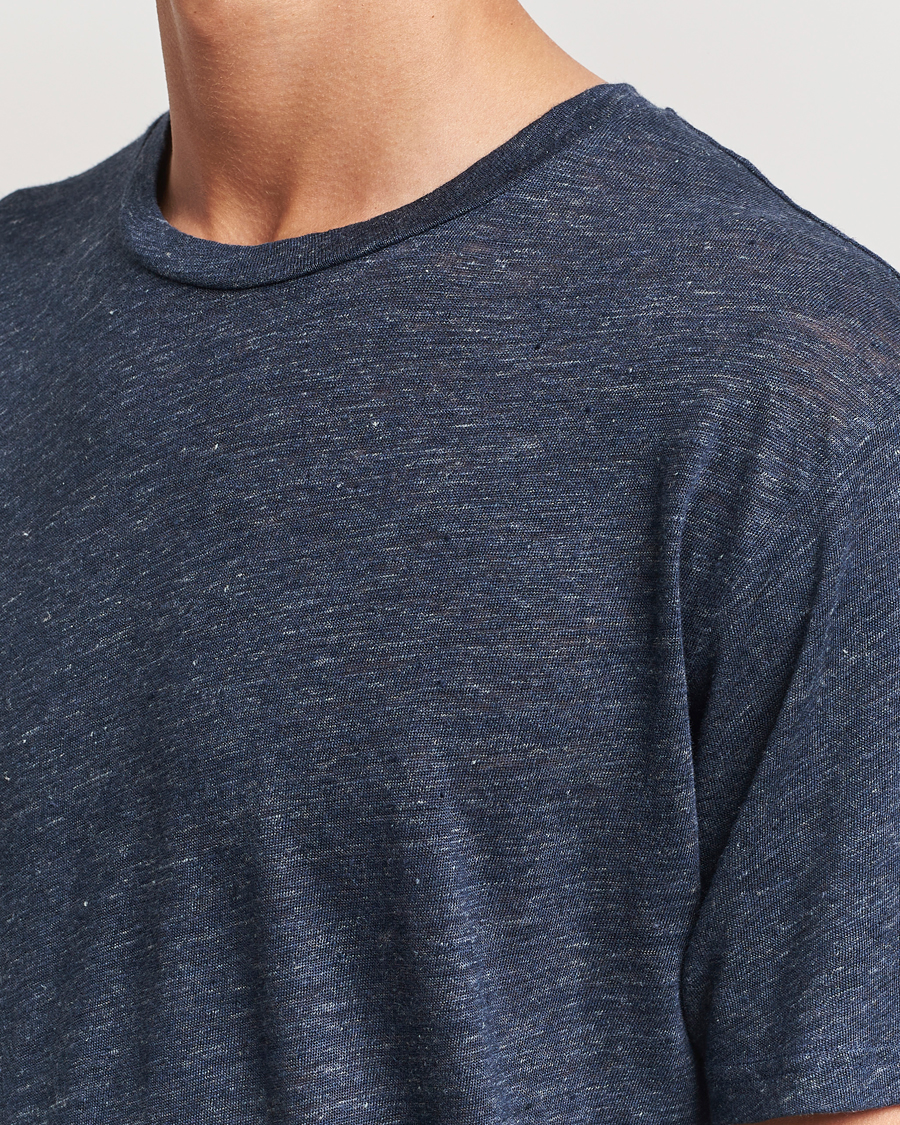 Herr | T-Shirts | Sunspel | Linen T-Shirt Navy Melange