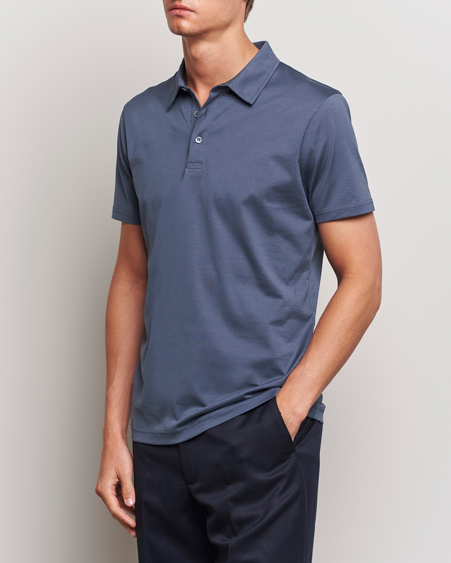 Herr | Kläder | Sunspel | Cotton Jersey Polo Slate Blue