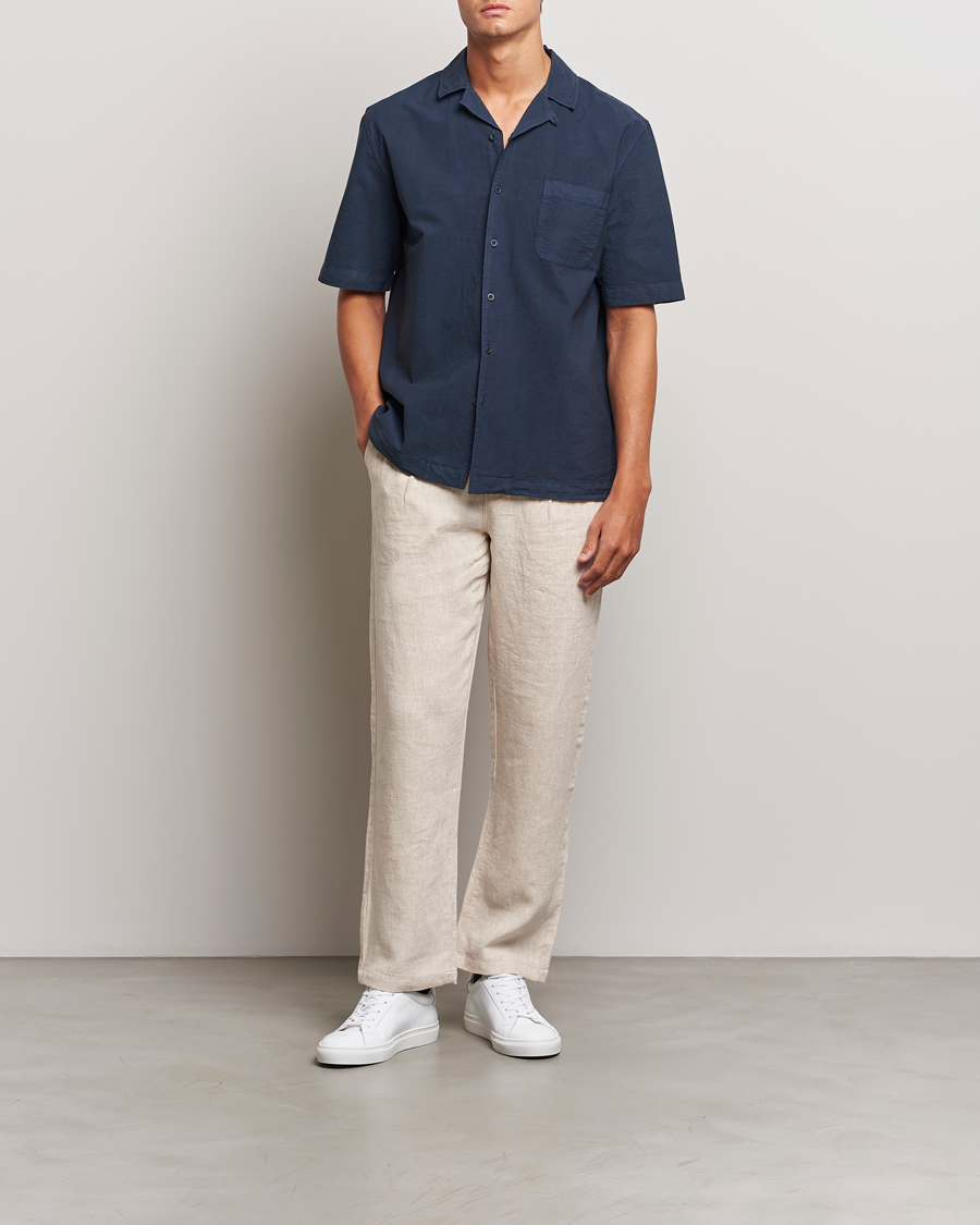 Herr | Skjortor | Sunspel | Lightweight Seersucker Shirt Navy