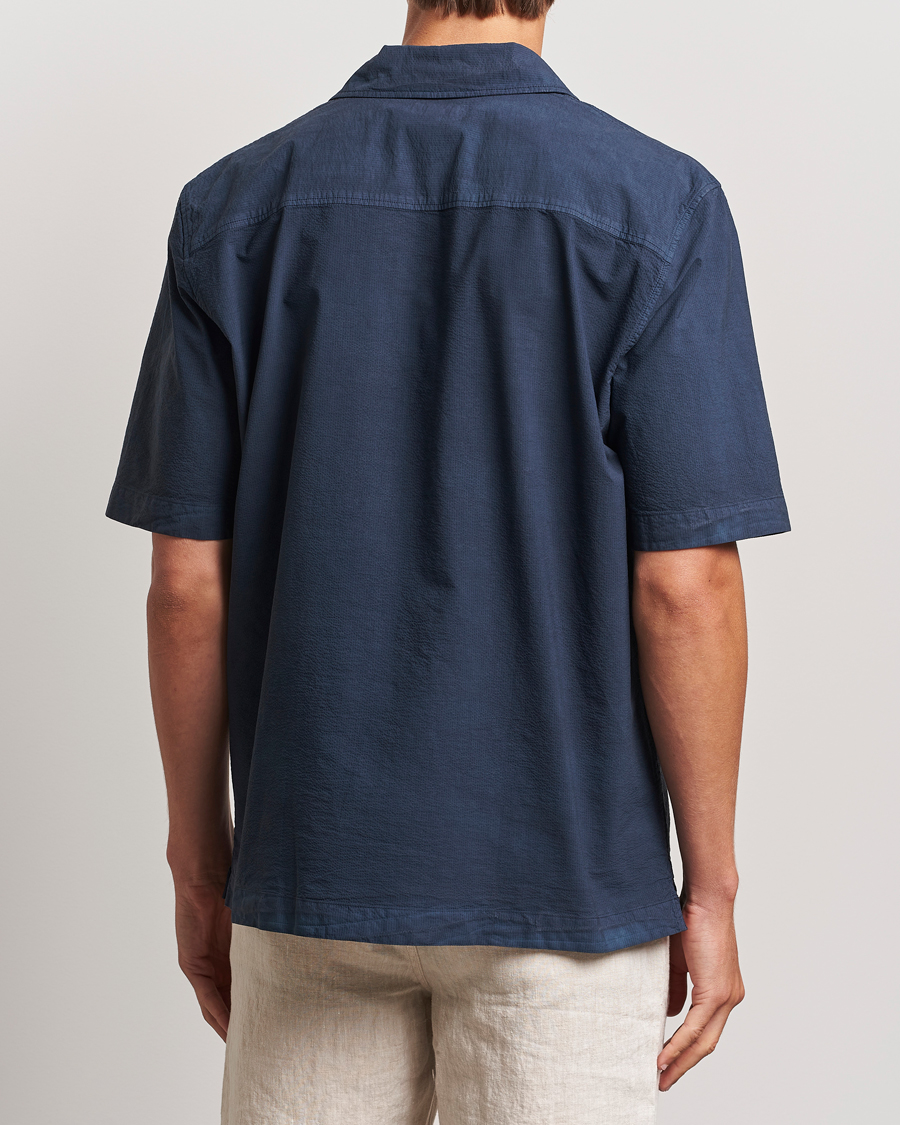 Herr | Skjortor | Sunspel | Lightweight Seersucker Shirt Navy