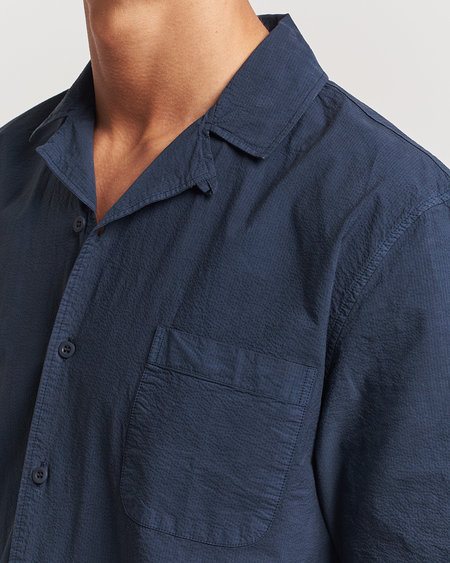 Herr | Skjortor | Sunspel | Lightweight Seersucker Shirt Navy