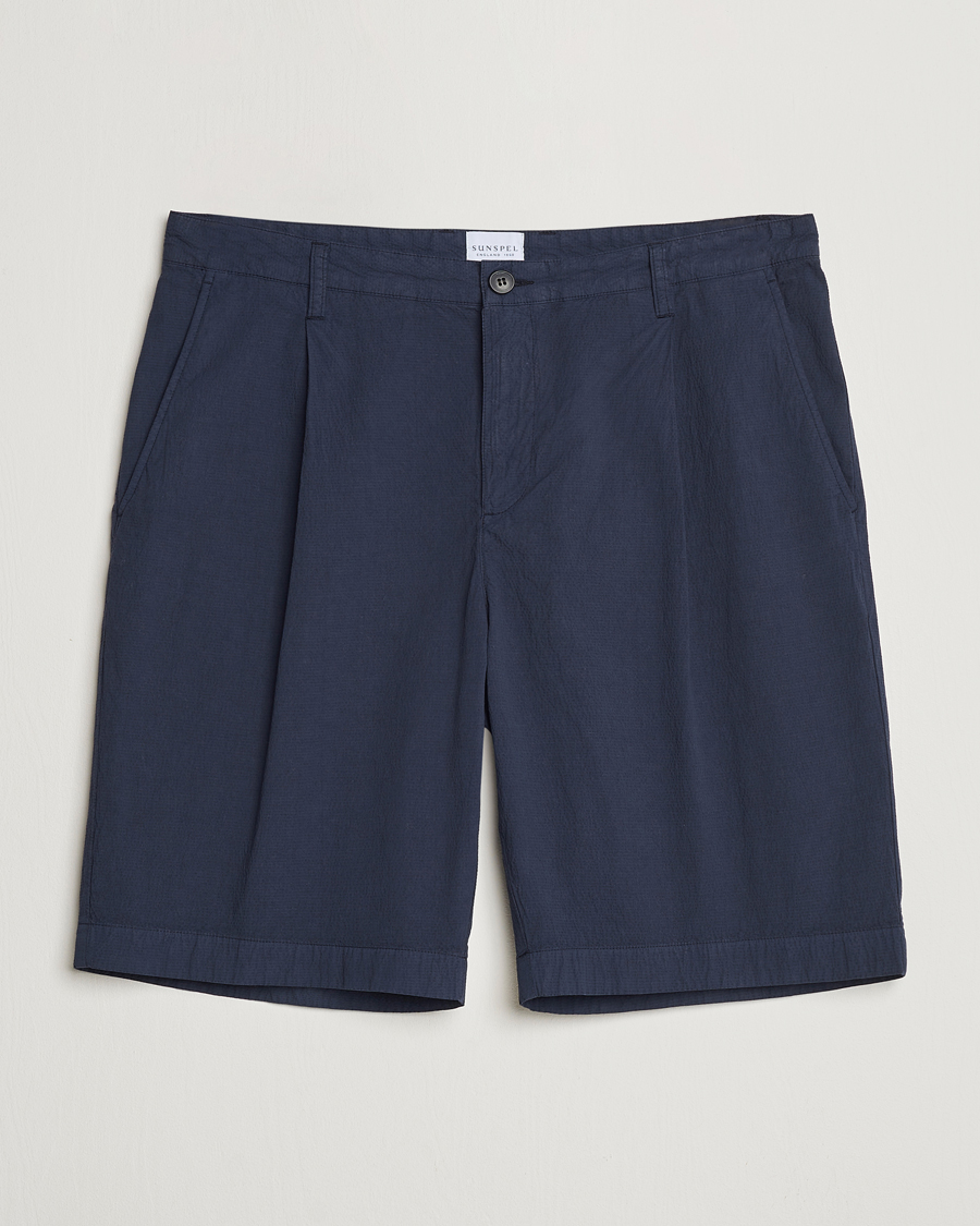 Herr | Shorts | Sunspel | Lightweight Seersucker Shorts Navy