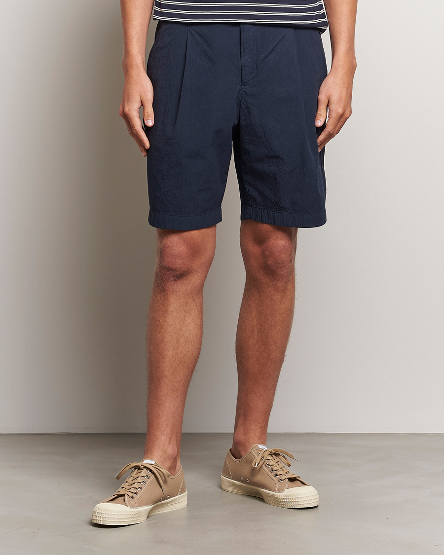 Herr | Shorts | Sunspel | Lightweight Seersucker Shorts Navy