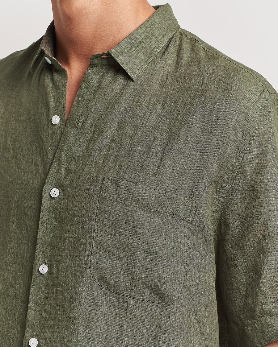 Herr | Skjortor | Sunspel | Short Sleeved Linen Shirt Khaki