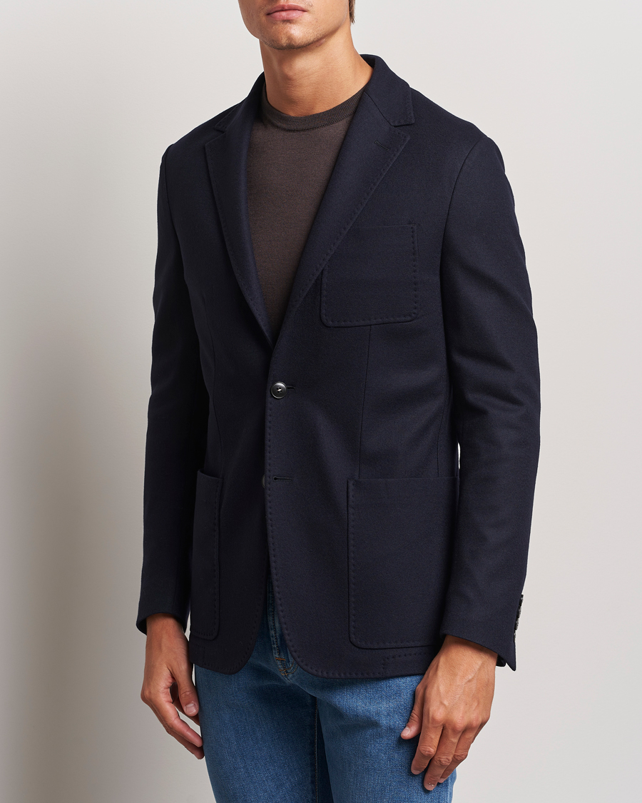 Herr | Kavajer | Canali | Soft Wool Jersey Blazer Navy