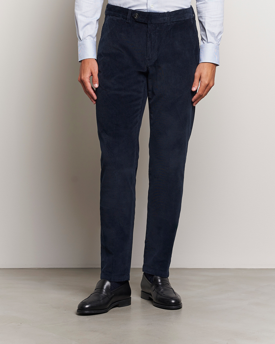 Herr | Byxor | Canali | Slim Fit Corduroy Trousers Navy