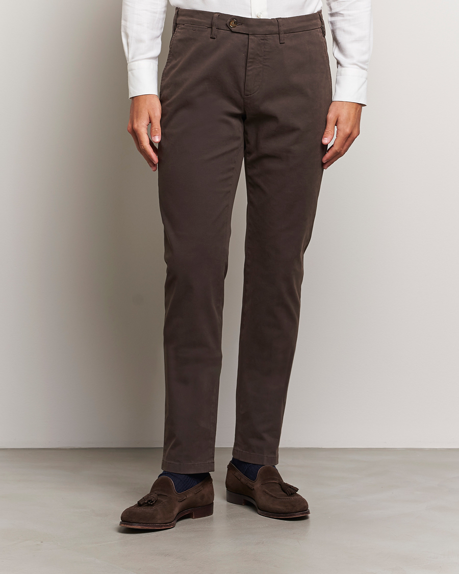 Herr | Byxor | Canali | Cotton Stretch Trousers Brown