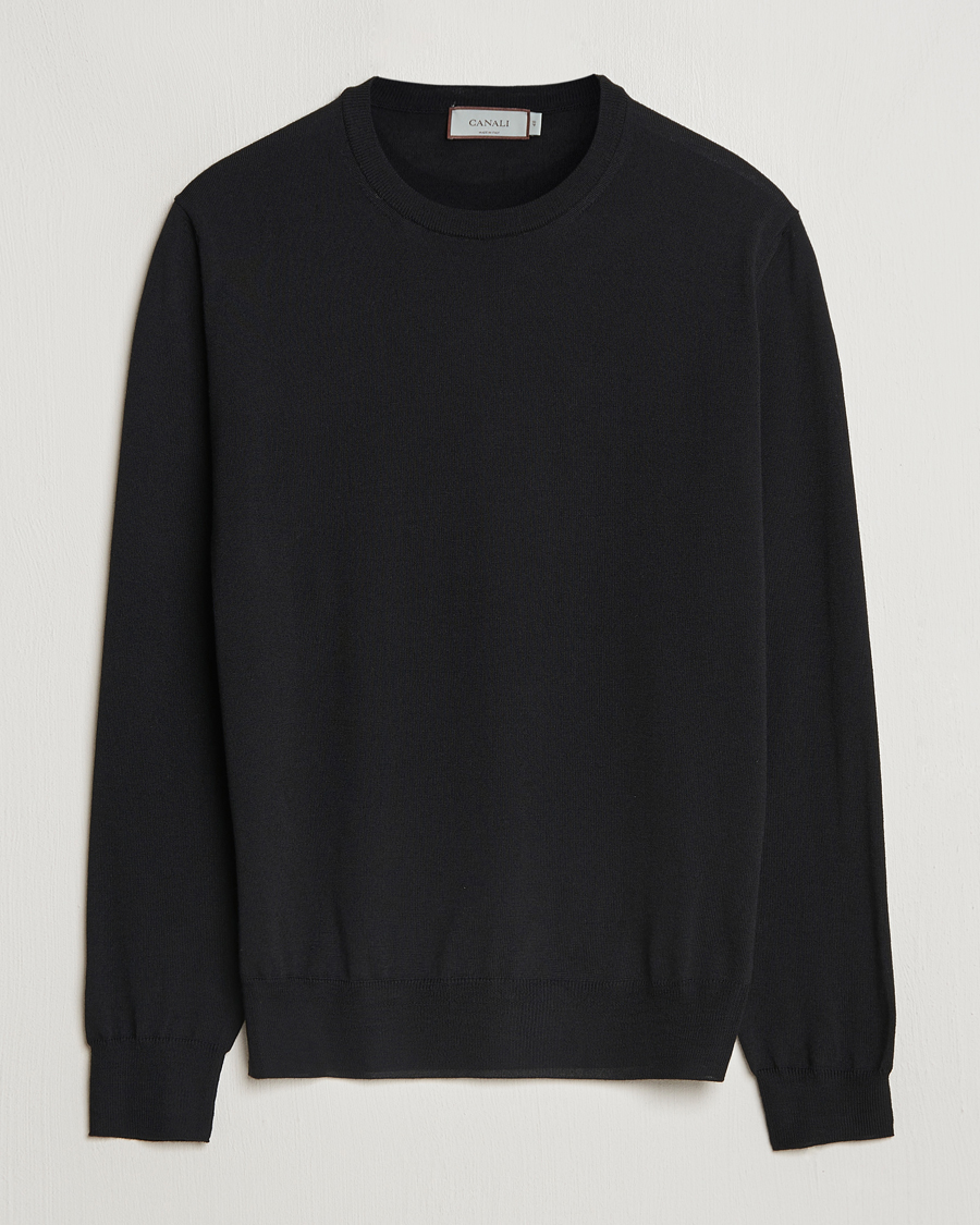 Herr | Tröjor | Canali | Merino Wool Crew Neck Black