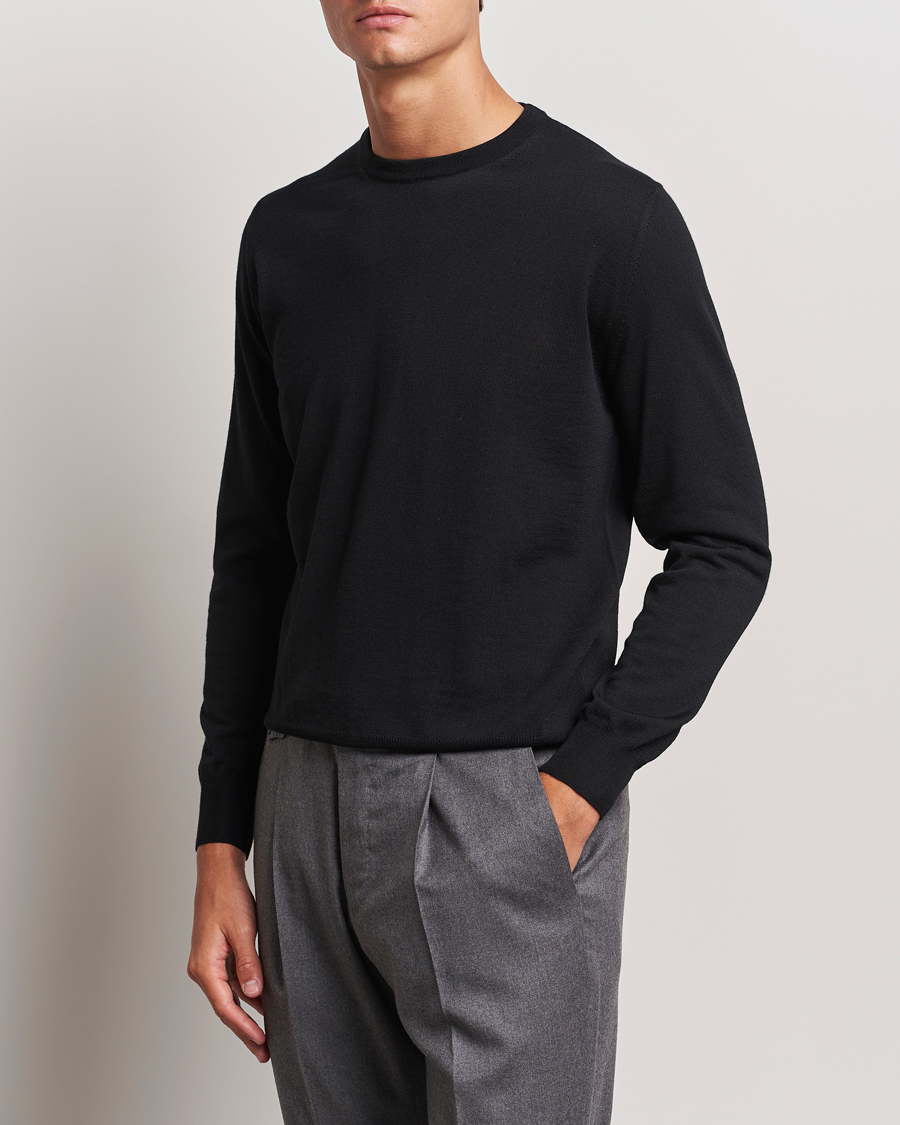 Herr | Tröjor | Canali | Merino Wool Crew Neck Black