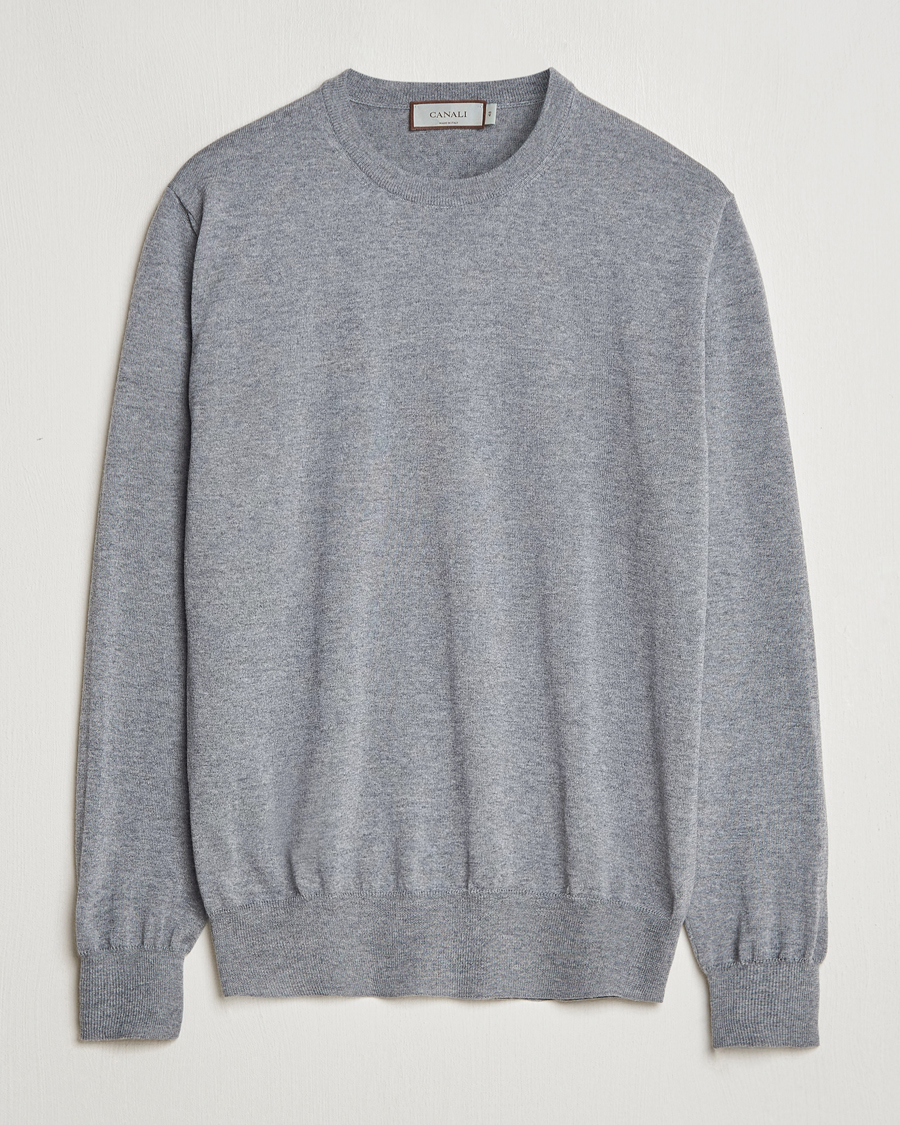 Herr | Tröjor | Canali | Merino Wool Crew Neck Light Grey