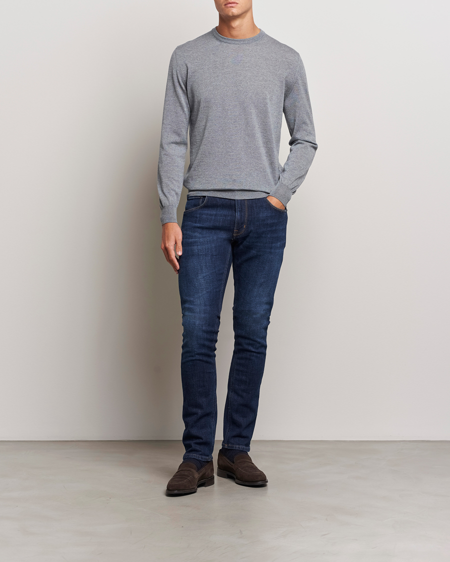 Herr | Tröjor | Canali | Merino Wool Crew Neck Light Grey