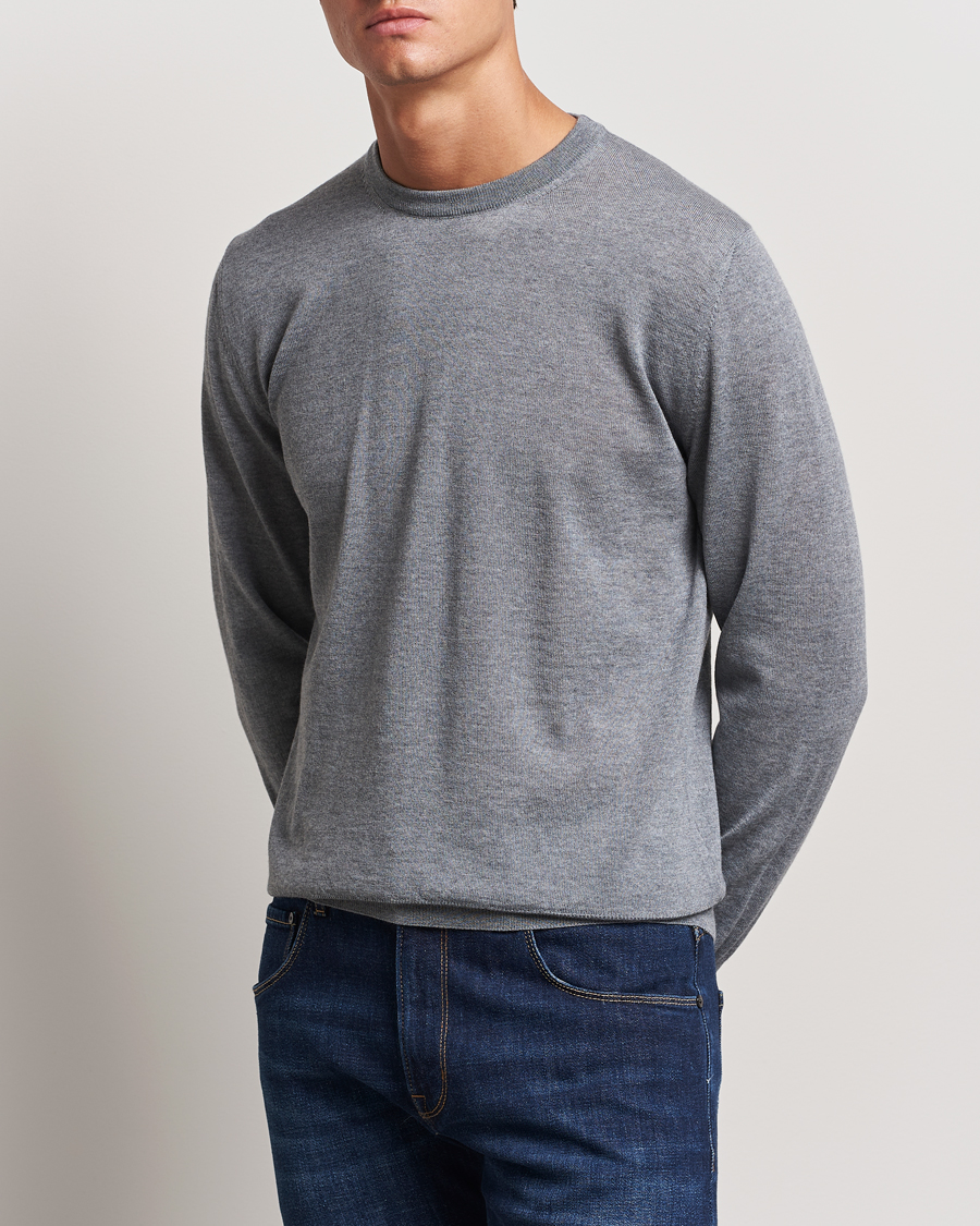 Herr | Tröjor | Canali | Merino Wool Crew Neck Light Grey