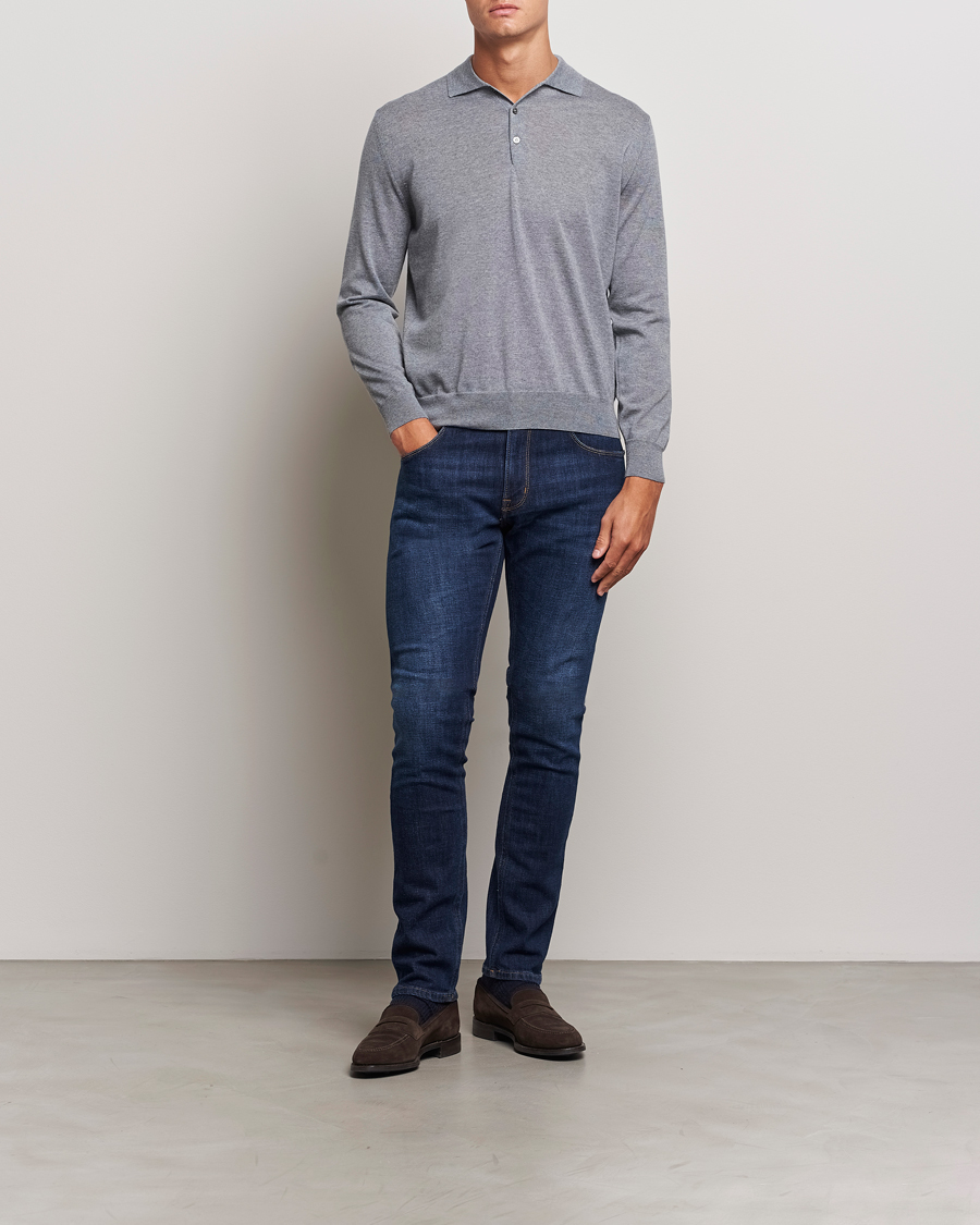 Herr | Tröjor | Canali | Merino Wool Knitted Polo Light Grey