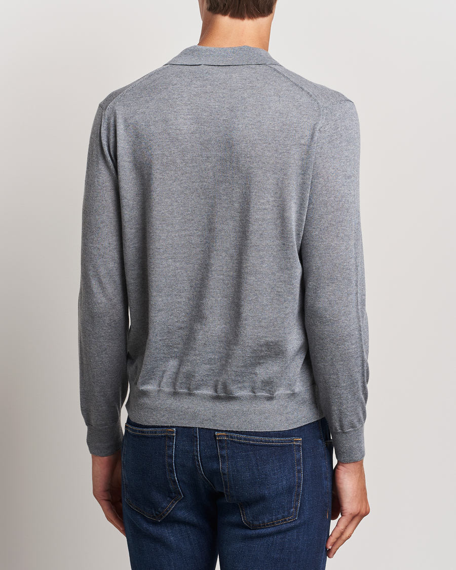 Herr | Tröjor | Canali | Merino Wool Knitted Polo Light Grey