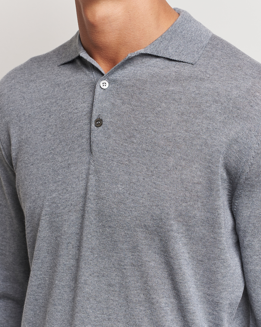 Herr | Tröjor | Canali | Merino Wool Knitted Polo Light Grey