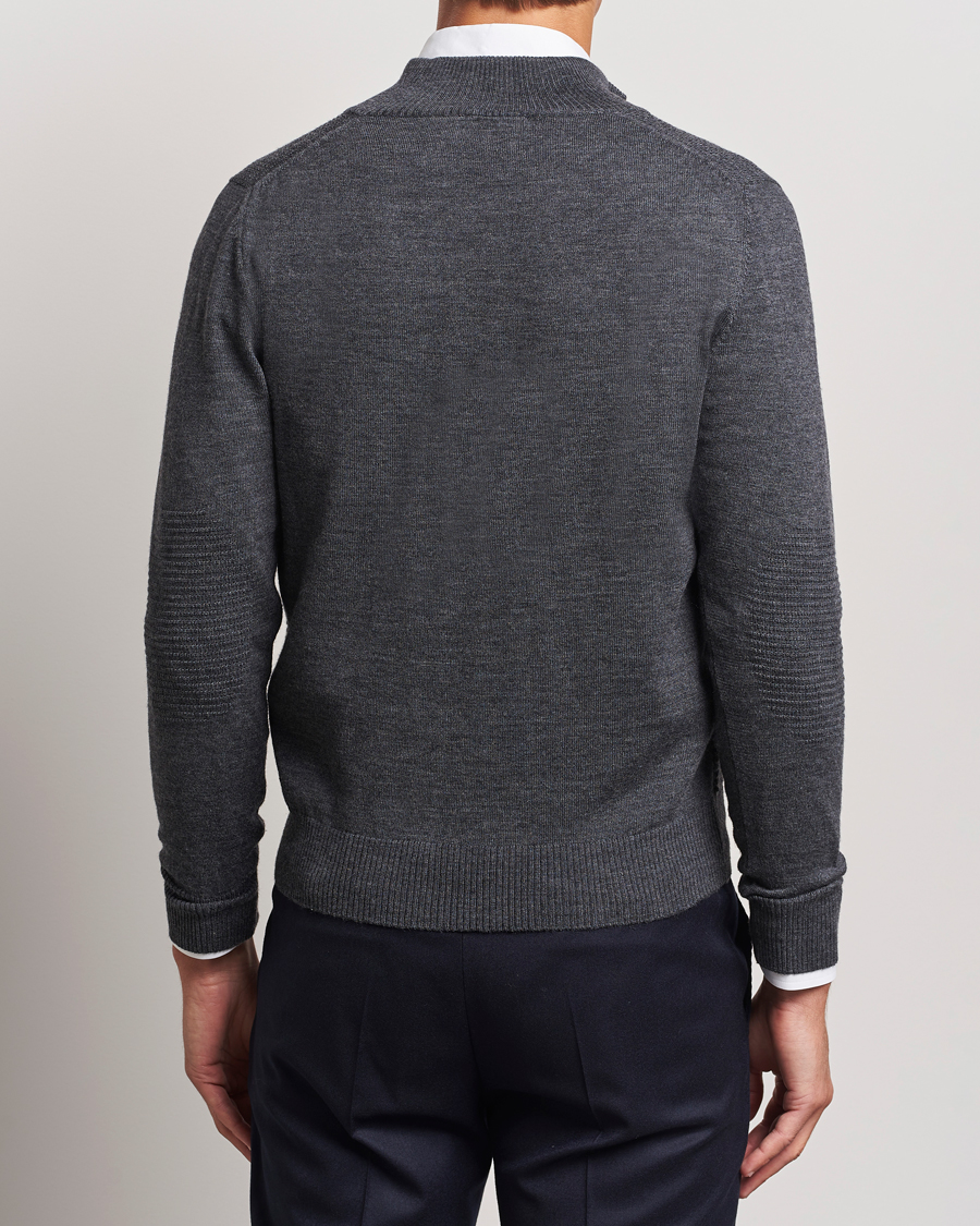 Herr | Tröjor | Canali | Textured Knit Half Zip Charcoal