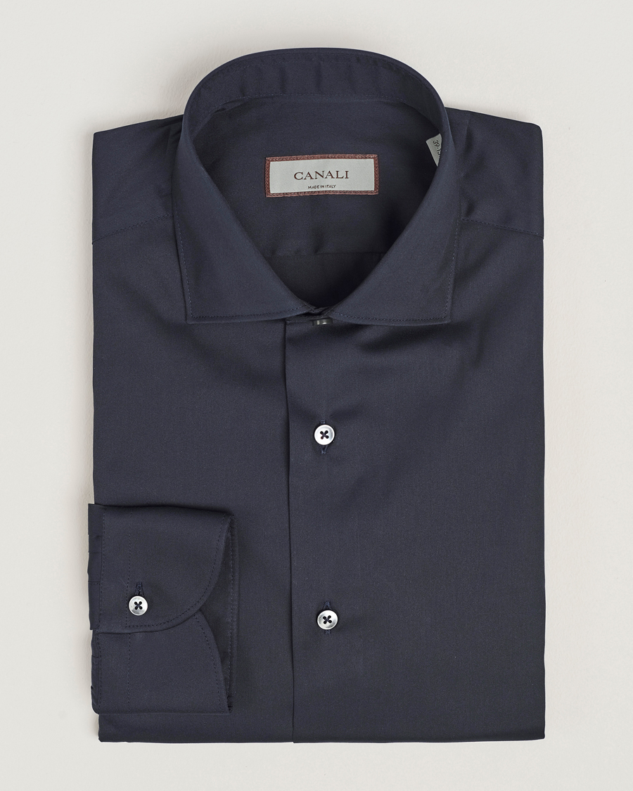 Herr | Skjortor | Canali | Slim Fit Cotton/Stretch Shirt Navy