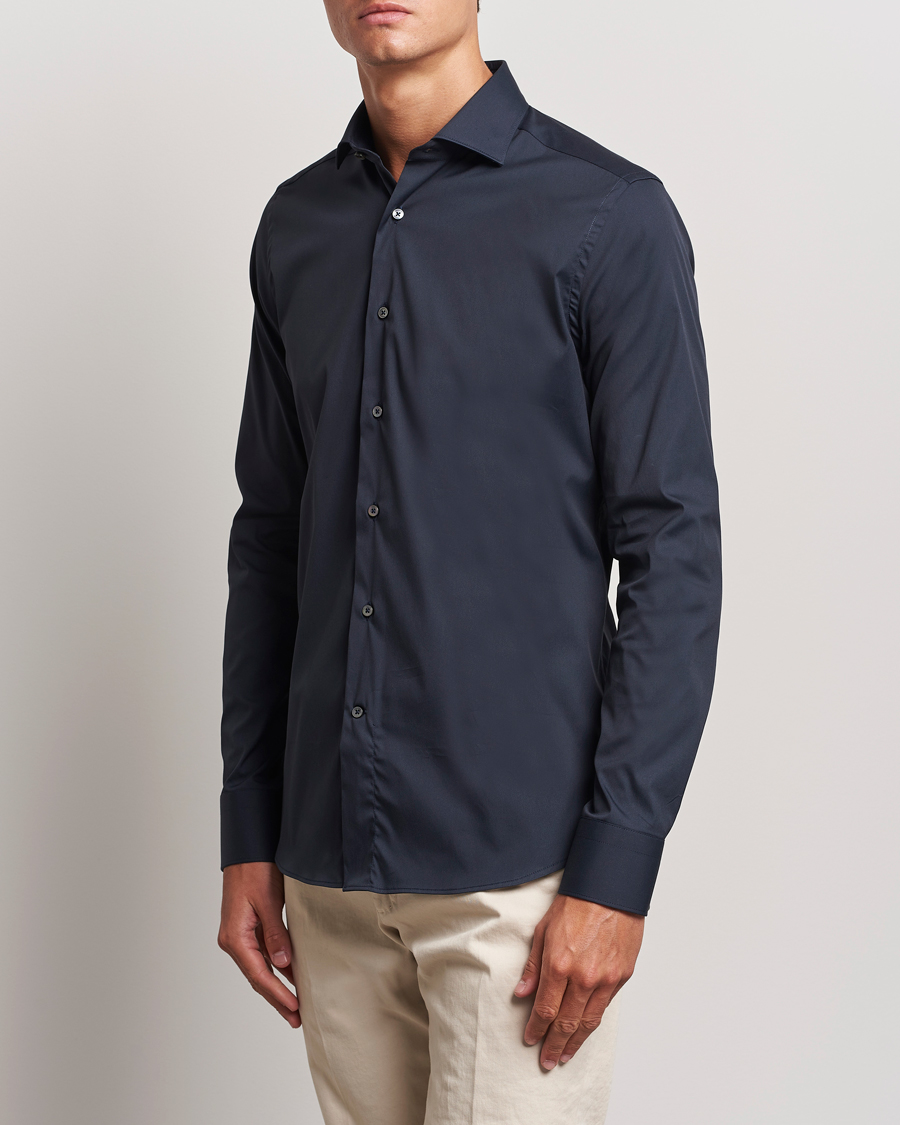 Herr | Skjortor | Canali | Slim Fit Cotton/Stretch Shirt Navy