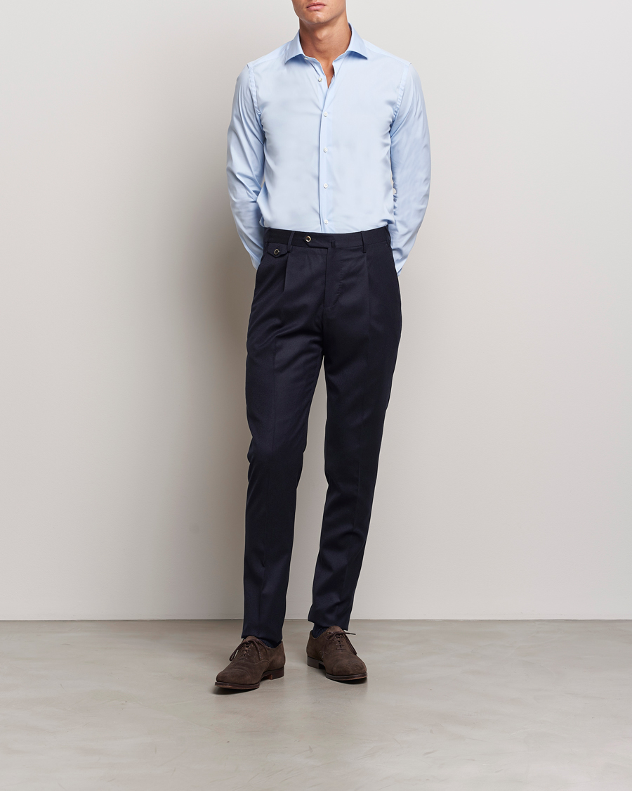 Herr | Skjortor | Canali | Slim Fit Cotton/Stretch Shirt Light Blue