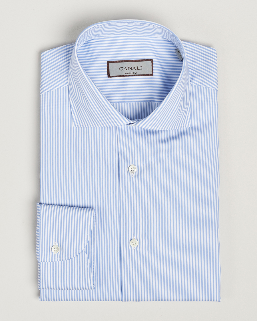 Herr | Skjortor | Canali | Slim Fit Cotton/Stretch Shirt Light Blue Stripe