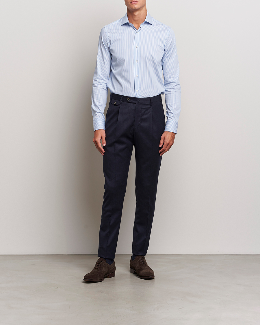 Herr | Skjortor | Canali | Slim Fit Cotton/Stretch Shirt Light Blue Stripe