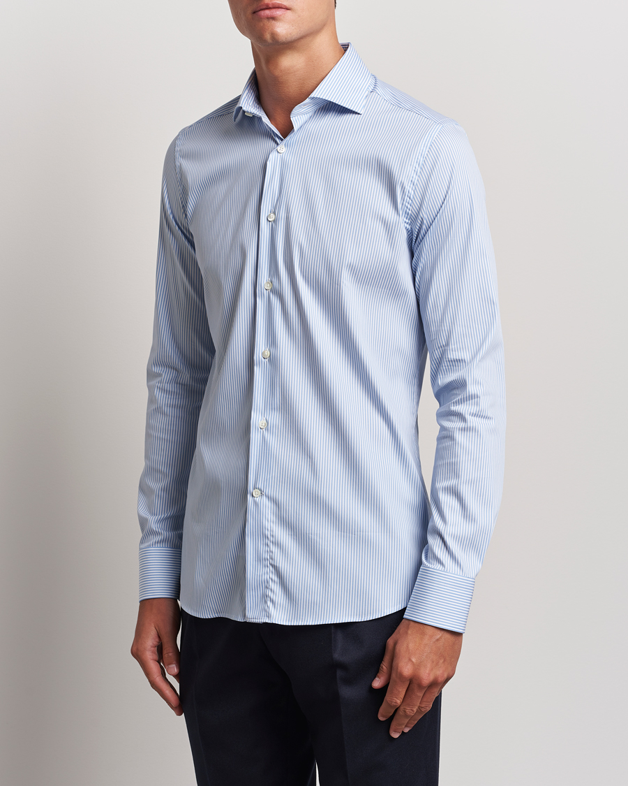 Herr | Skjortor | Canali | Slim Fit Cotton/Stretch Shirt Light Blue Stripe