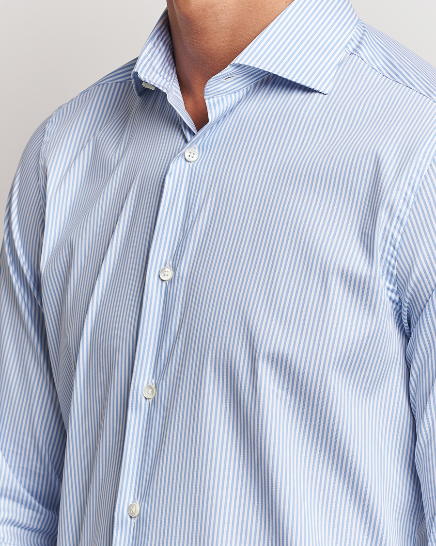 Herr | Skjortor | Canali | Slim Fit Cotton/Stretch Shirt Light Blue Stripe