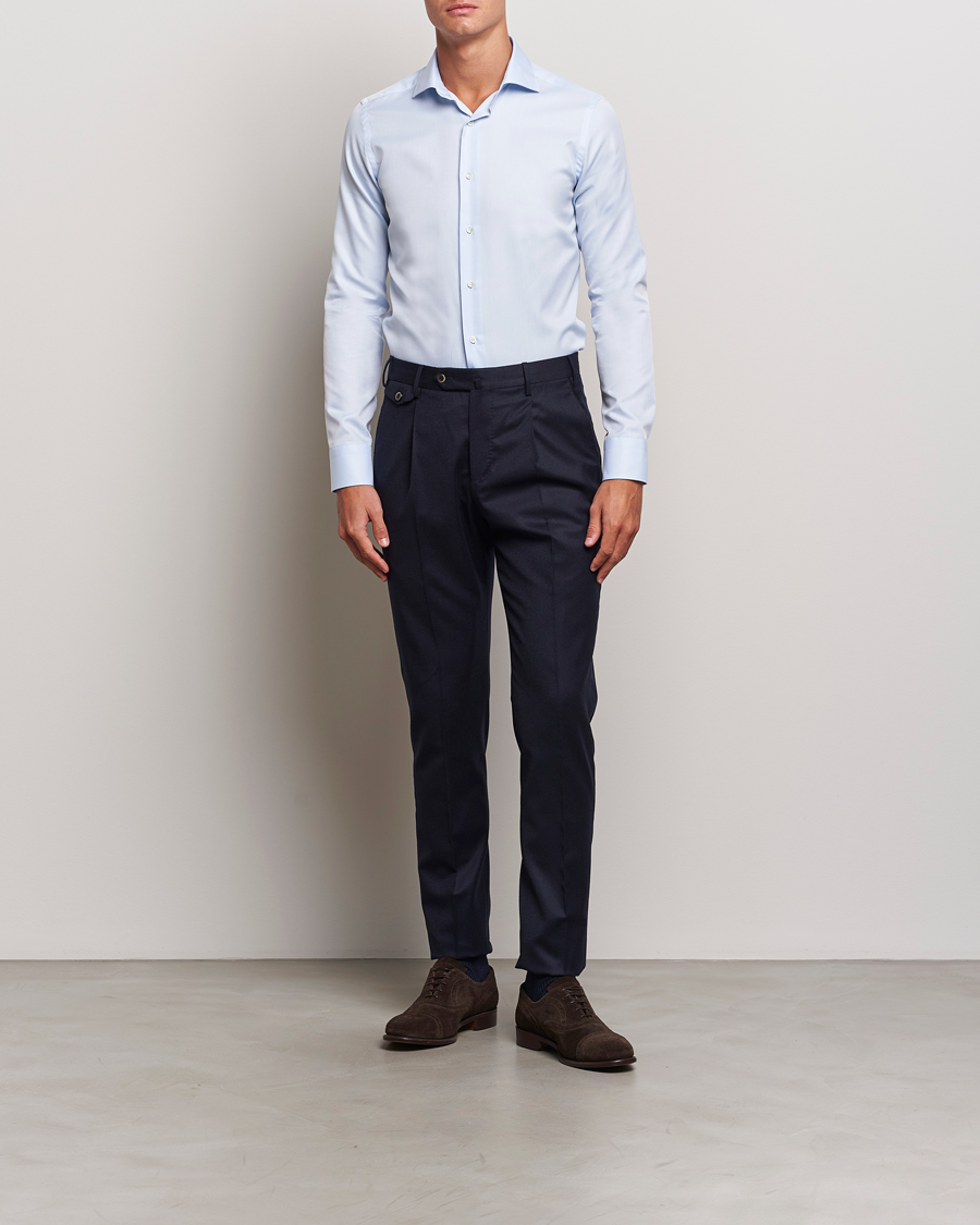 Herr | Skjortor | Canali | Slim Fit Cotton Shirt Light Blue