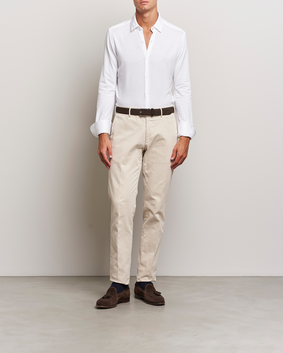 Herr | Skjortor | Canali | Slim Fit Stretch Piquet Shirt White
