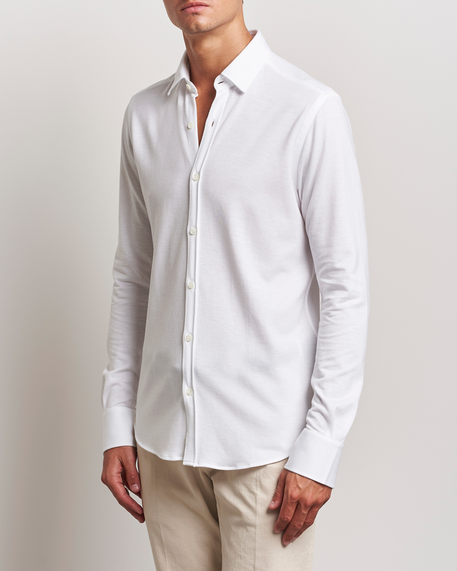 Herr | Skjortor | Canali | Slim Fit Stretch Piquet Shirt White
