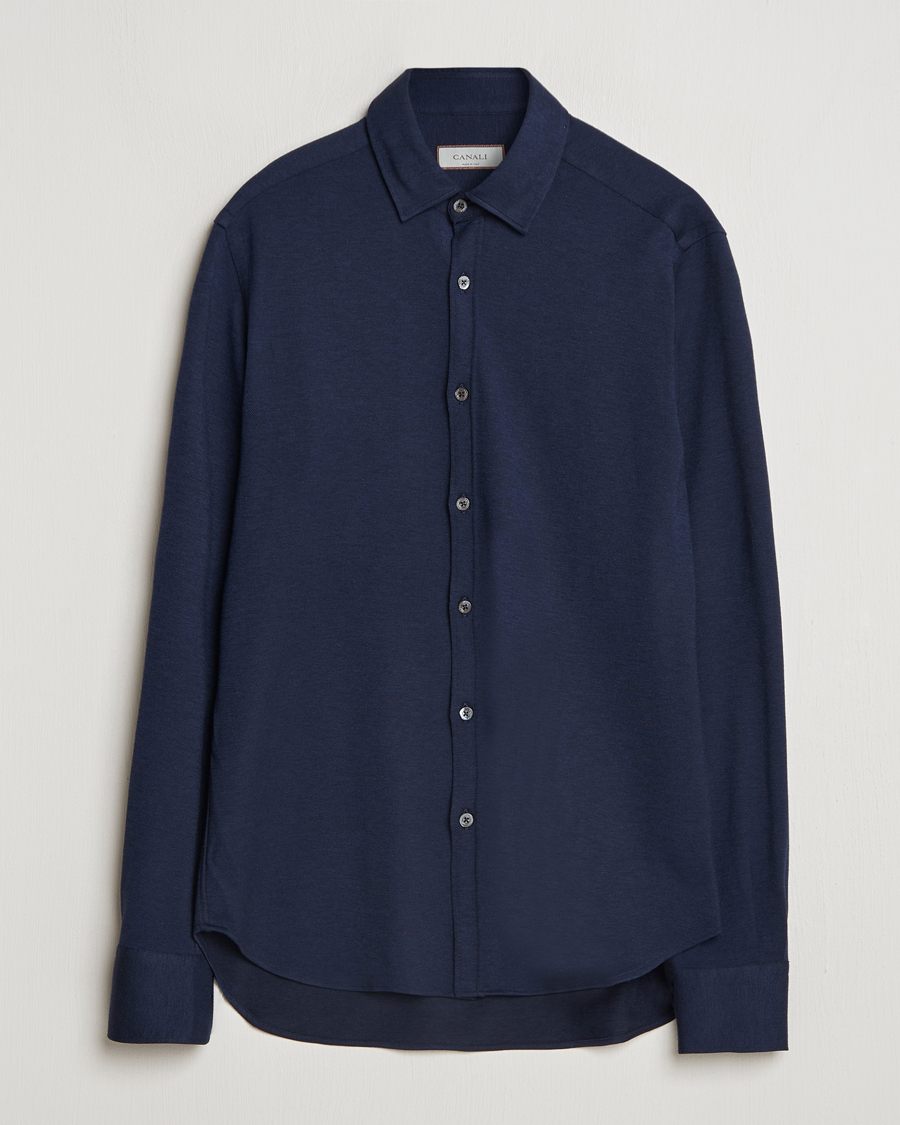 Herr | Skjortor | Canali | Slim Fit Stretch Piquet Shirt Navy