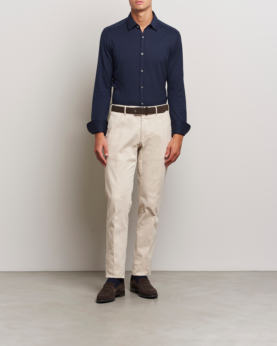 Herr | Skjortor | Canali | Slim Fit Stretch Piquet Shirt Navy