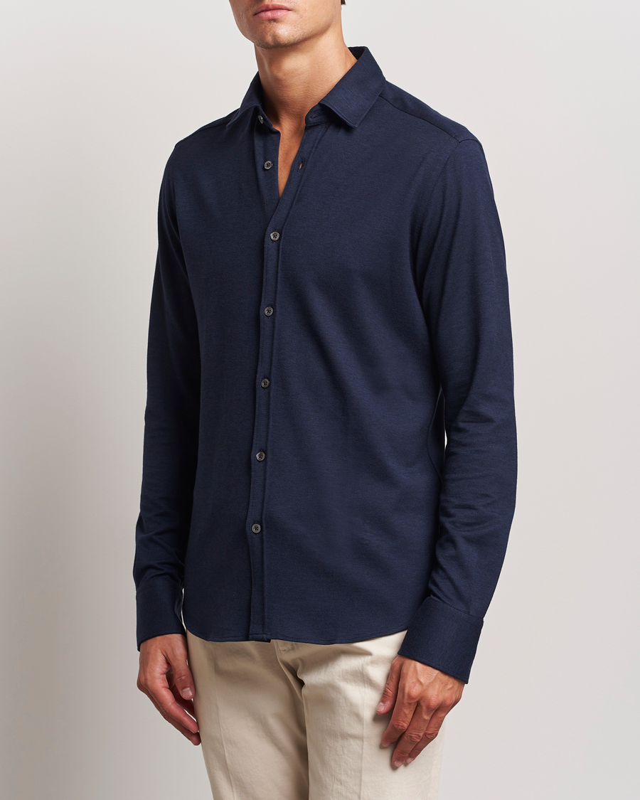 Herr | Skjortor | Canali | Slim Fit Stretch Piquet Shirt Navy