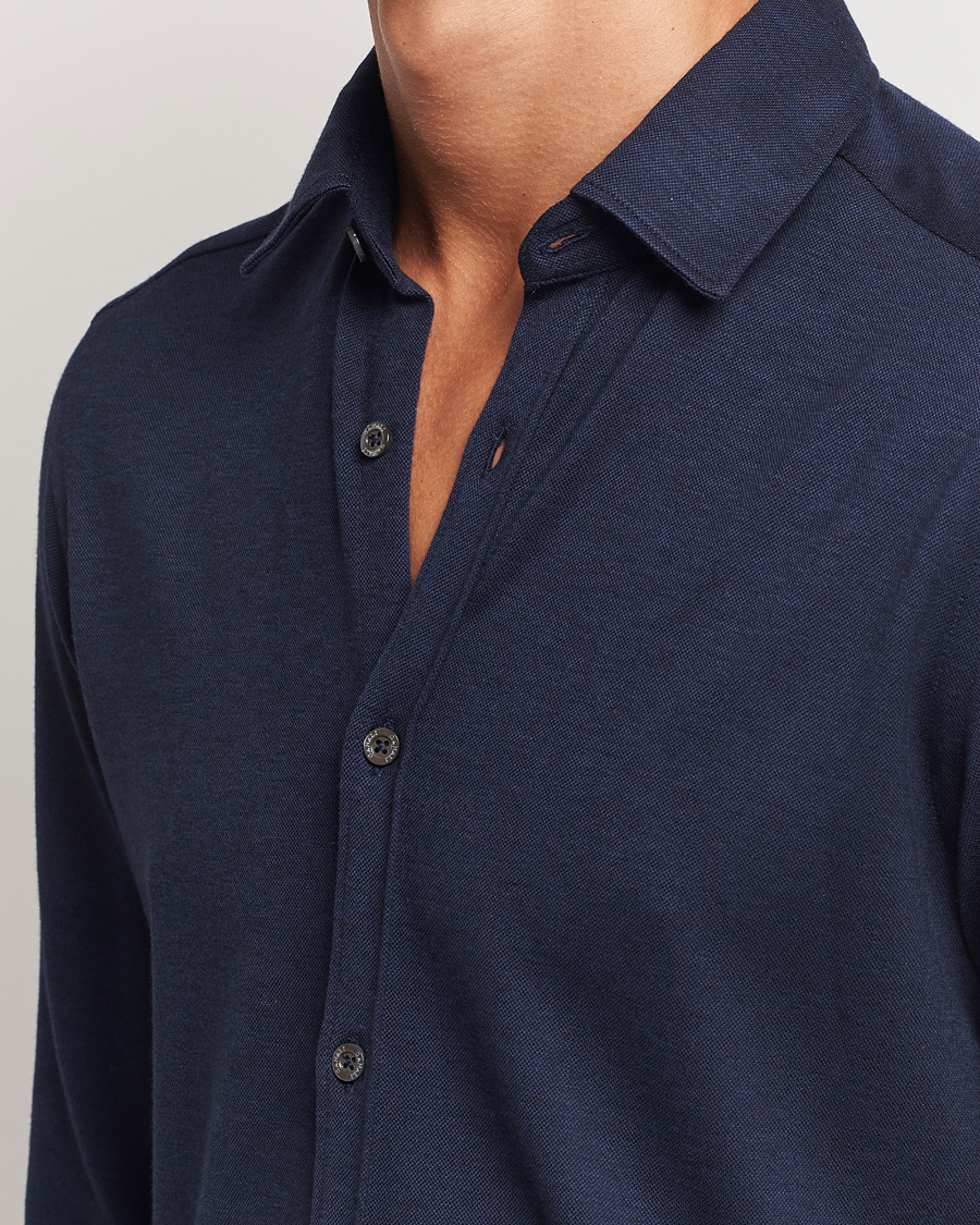 Herr | Skjortor | Canali | Slim Fit Stretch Piquet Shirt Navy