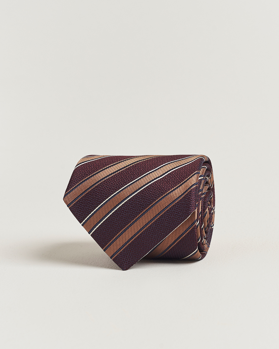 Herr | Canali Regimental Stripe Silk Tie Burgundy/Brown | Canali | Regimental Stripe Silk Tie Burgundy/Brown