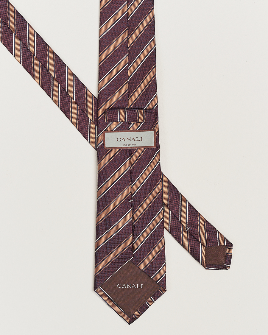 Herr | Canali Regimental Stripe Silk Tie Burgundy/Brown | Canali | Regimental Stripe Silk Tie Burgundy/Brown